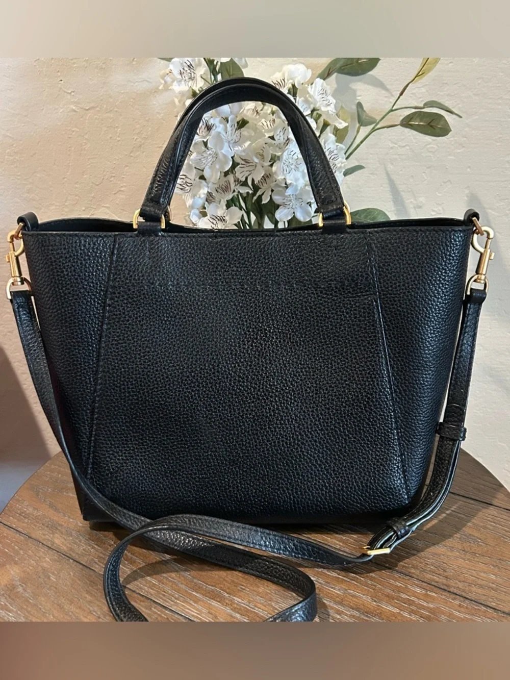 Tory Burch McGraw Black Pebbled Leather Carryall Tote Bag with Matching Wallet